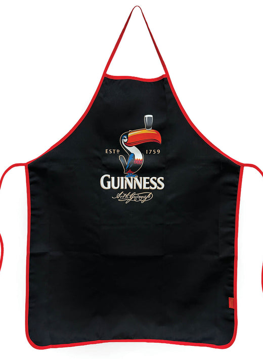 Guinness toucan apron in black with red trim