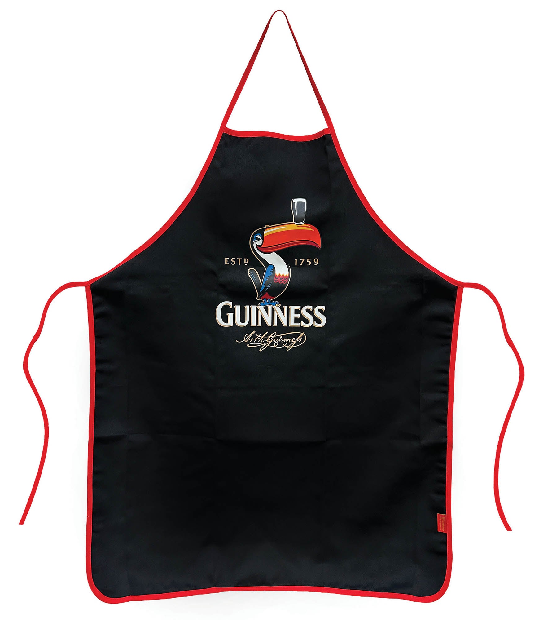 Guinness toucan apron in black with red trim