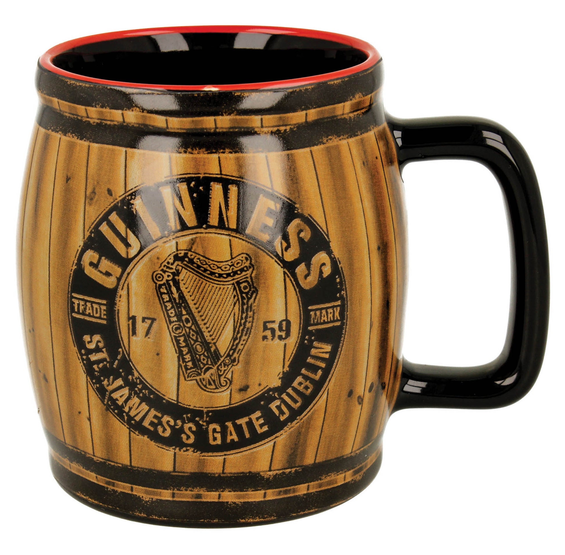 Ceramic mug designed like a wooden barrel with Guinness logo