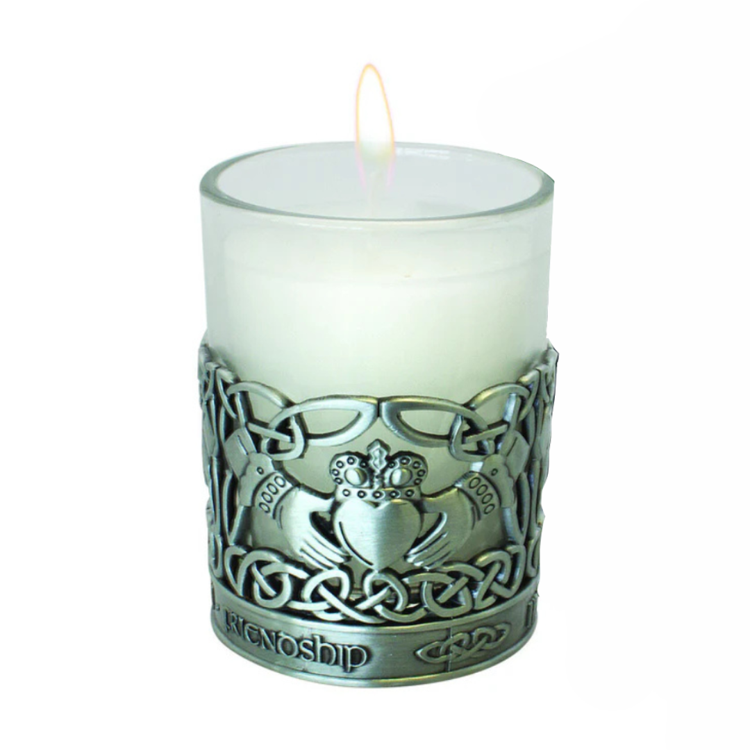 Pewter Claddagh Designed Candle Holder With Vanilla Scented Candle