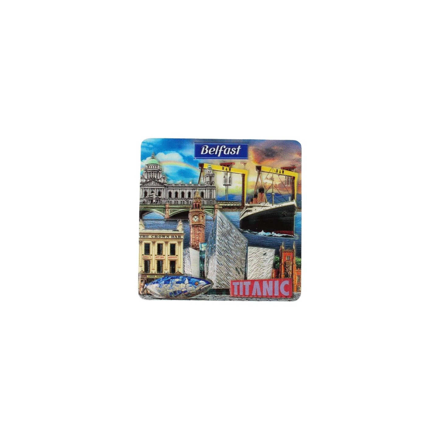 Belfast montage printed resin magnet with collage of landmarks