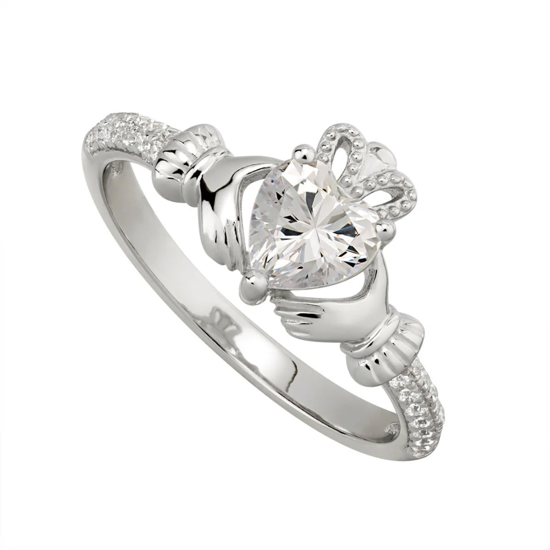 April Birthstone Crystal Claddagh Ring
