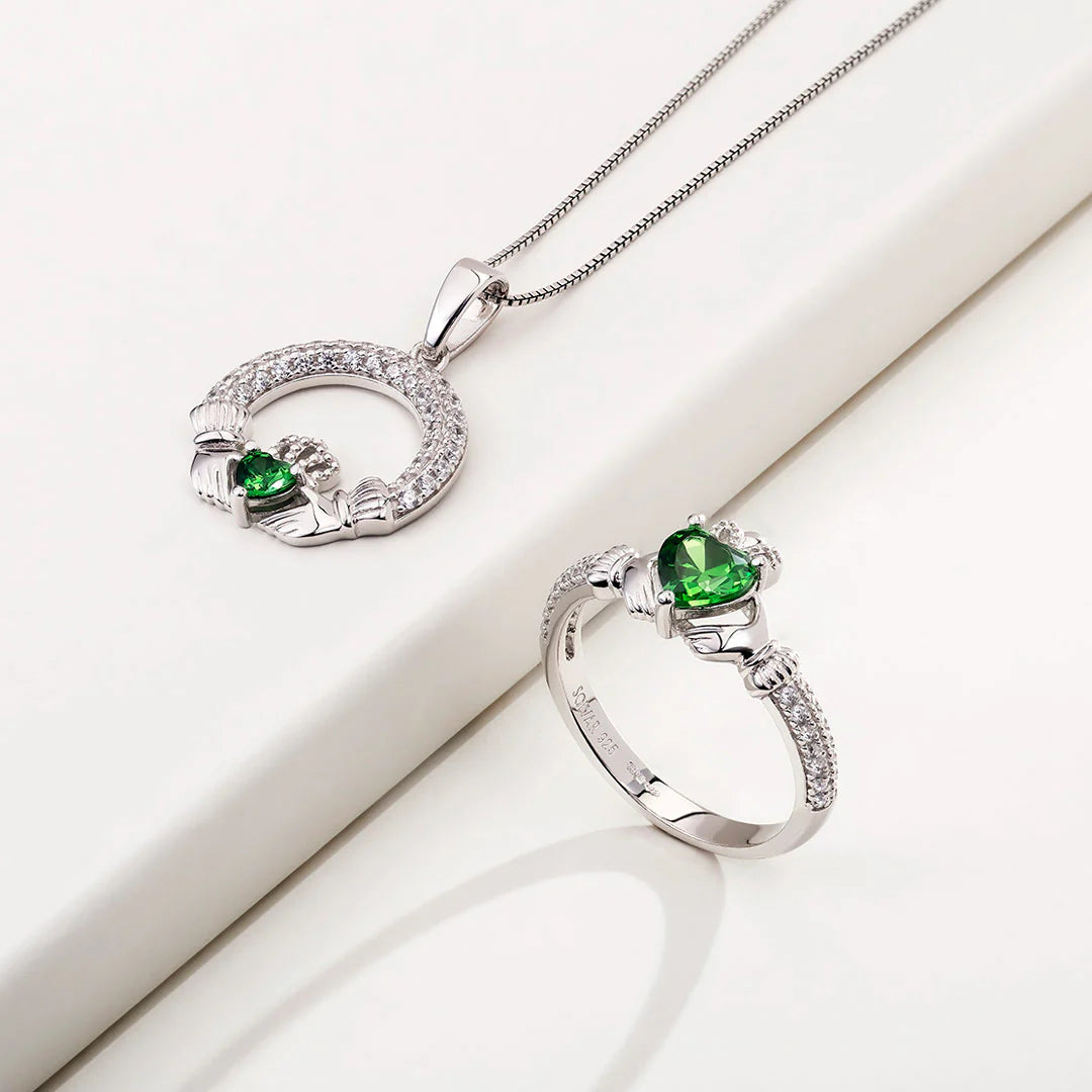 May Birthstone Emerald Claddagh Ring