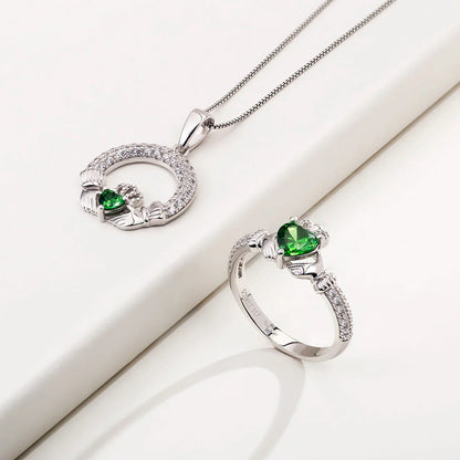 May Birthstone Emerald Claddagh Ring