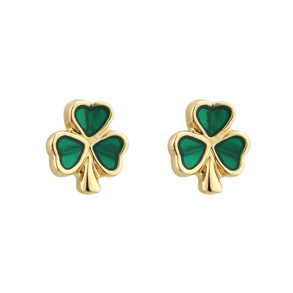 Gold Plated Emerald Green Shamrock Stud Earrings