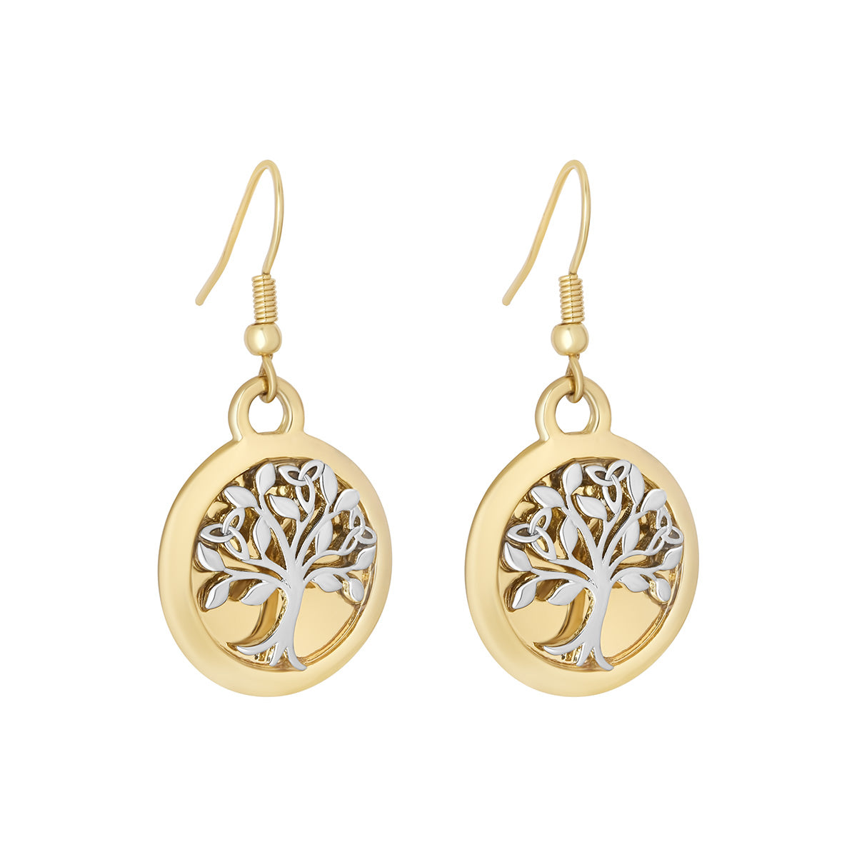 Two Tone Plated Tree Of Life Earrings
