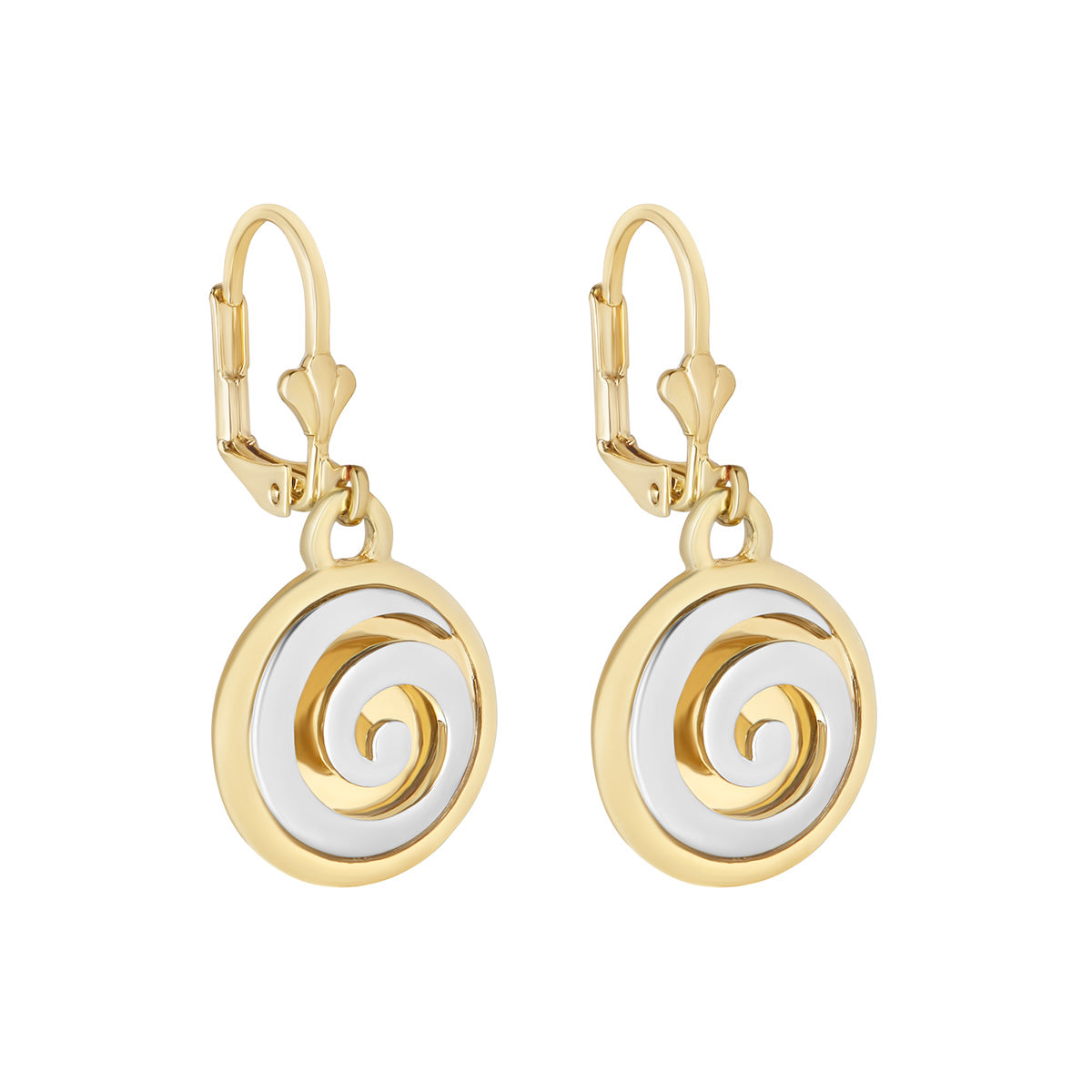 Two Tone Plated Boxed Spiral Drop Earrings