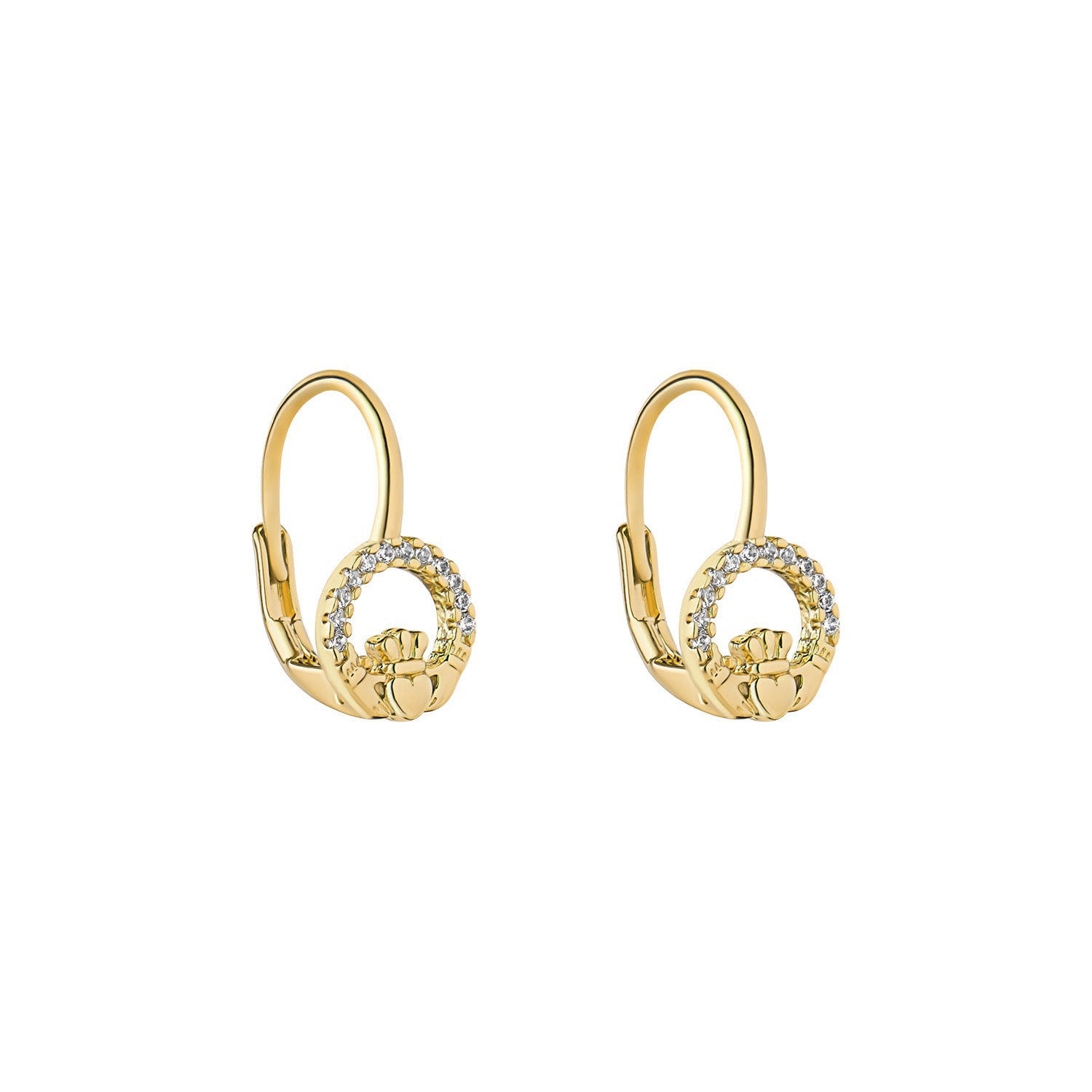 Gold Plated Crystal Claddagh Earrings