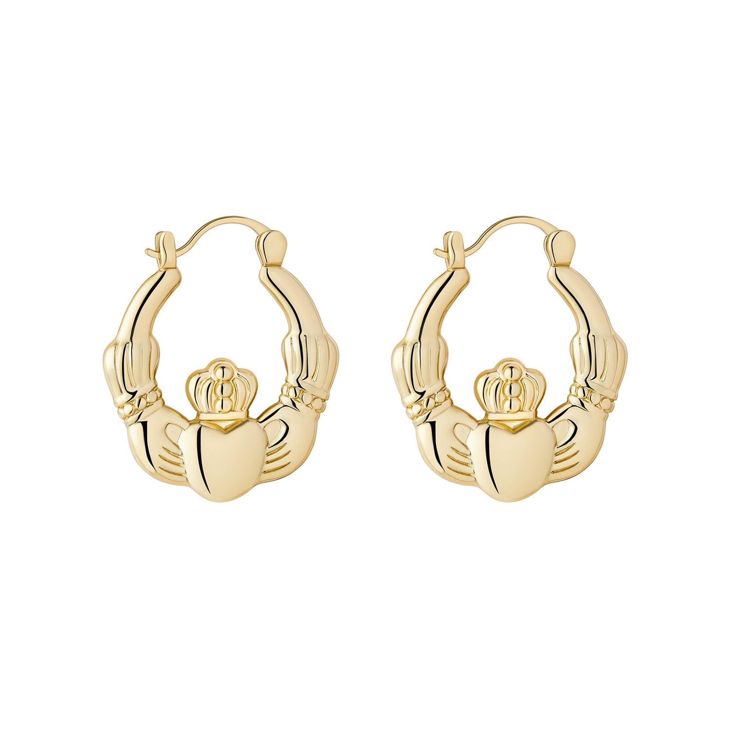 Gold Plated Medium Claddagh Creole Earrings