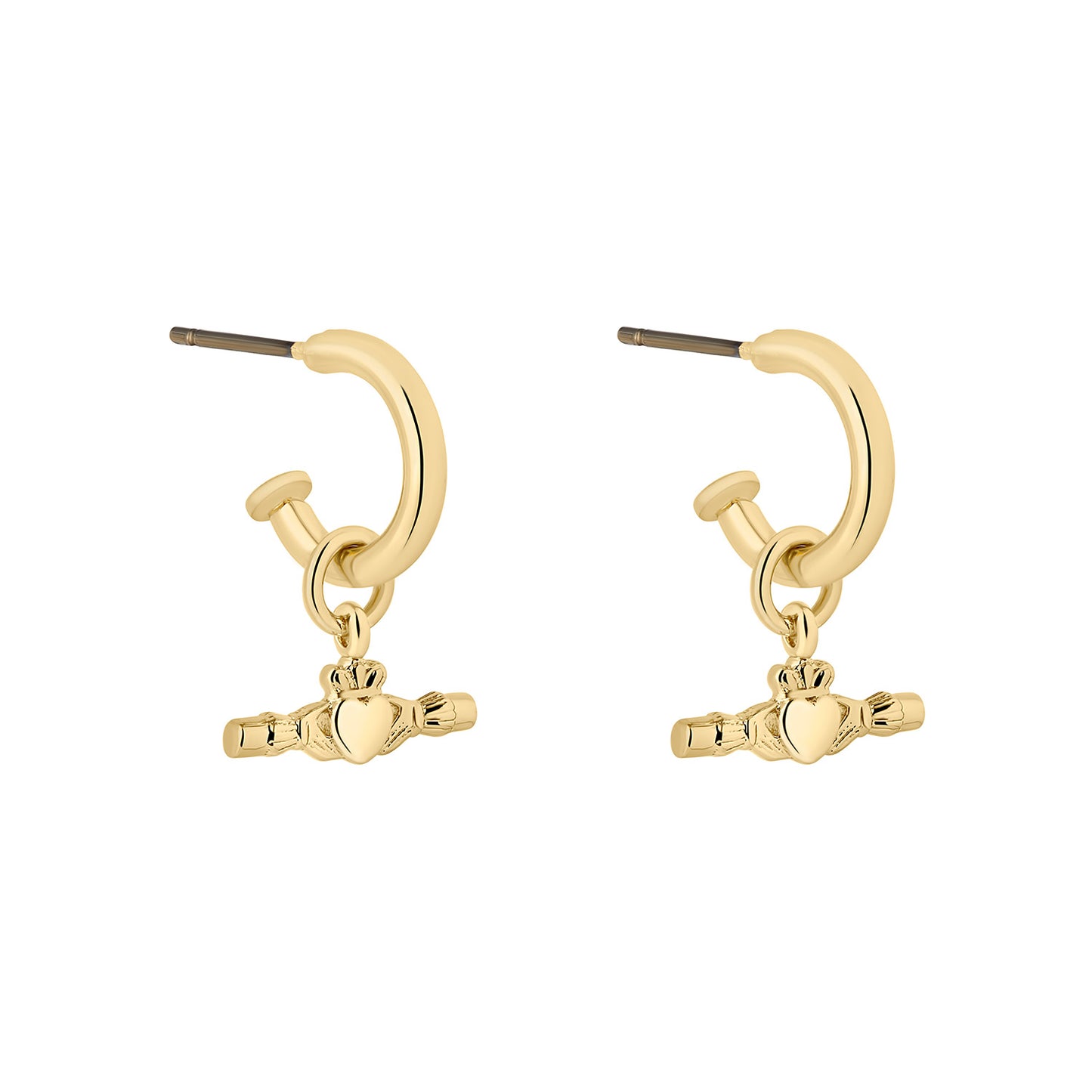 Gold Plated Claddagh T-Bar Hoop Earrings