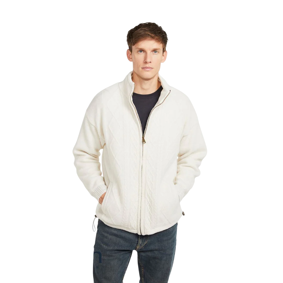 Mens Lined Shetland Wool Zipper White Cardigan