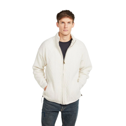 Mens Lined Shetland Wool Zipper White Cardigan