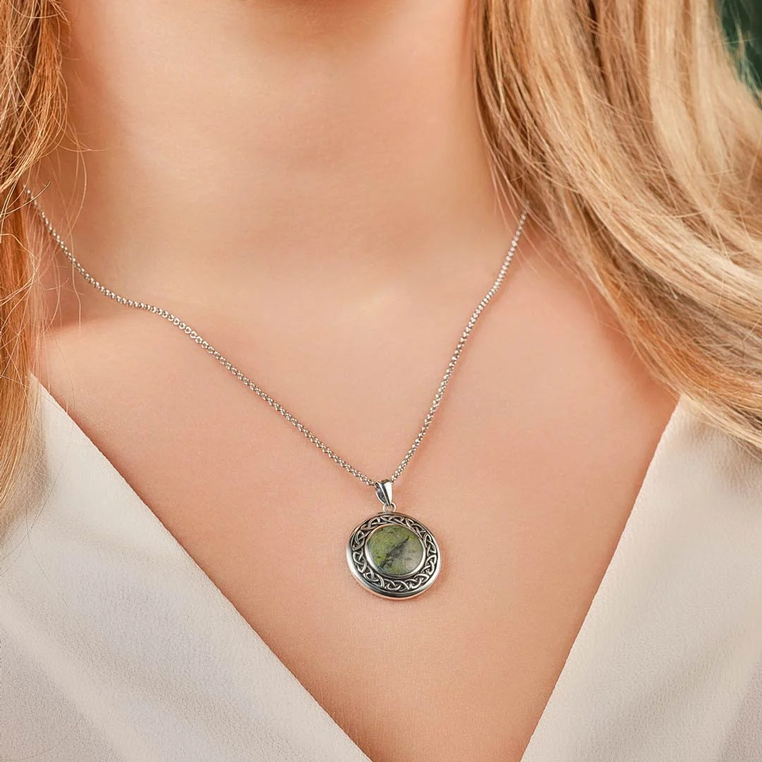 Sterling Silver Connemara Marble Trinity Knot Pendant 