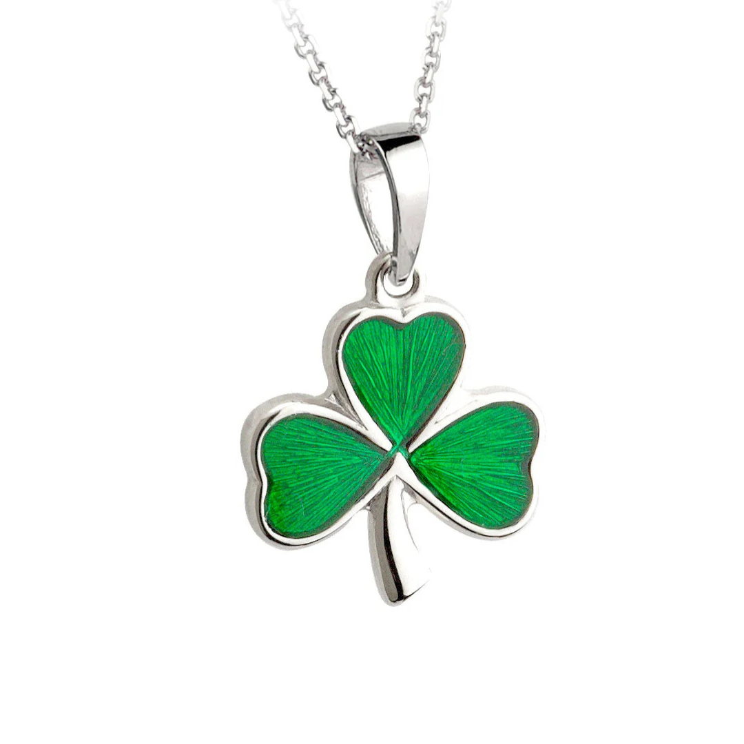 Sterling Silver Green Enamel Shamrock Pendant