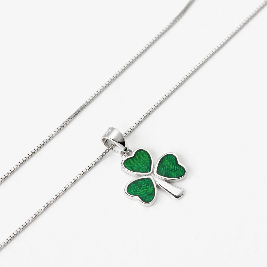 Sterling Silver Green Enamel Shamrock Pendant 