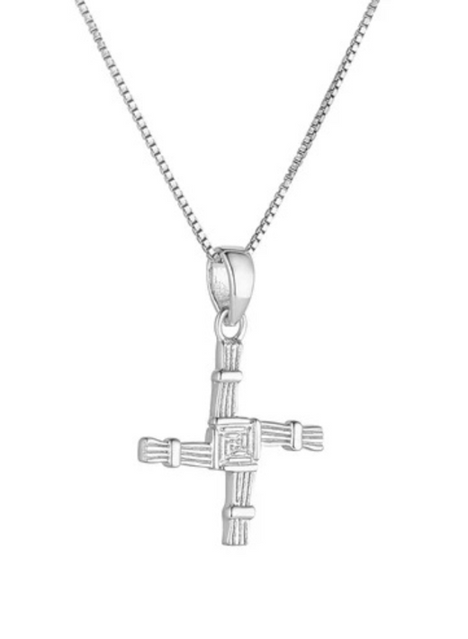Silver cross pendant with textured design on a chain necklace