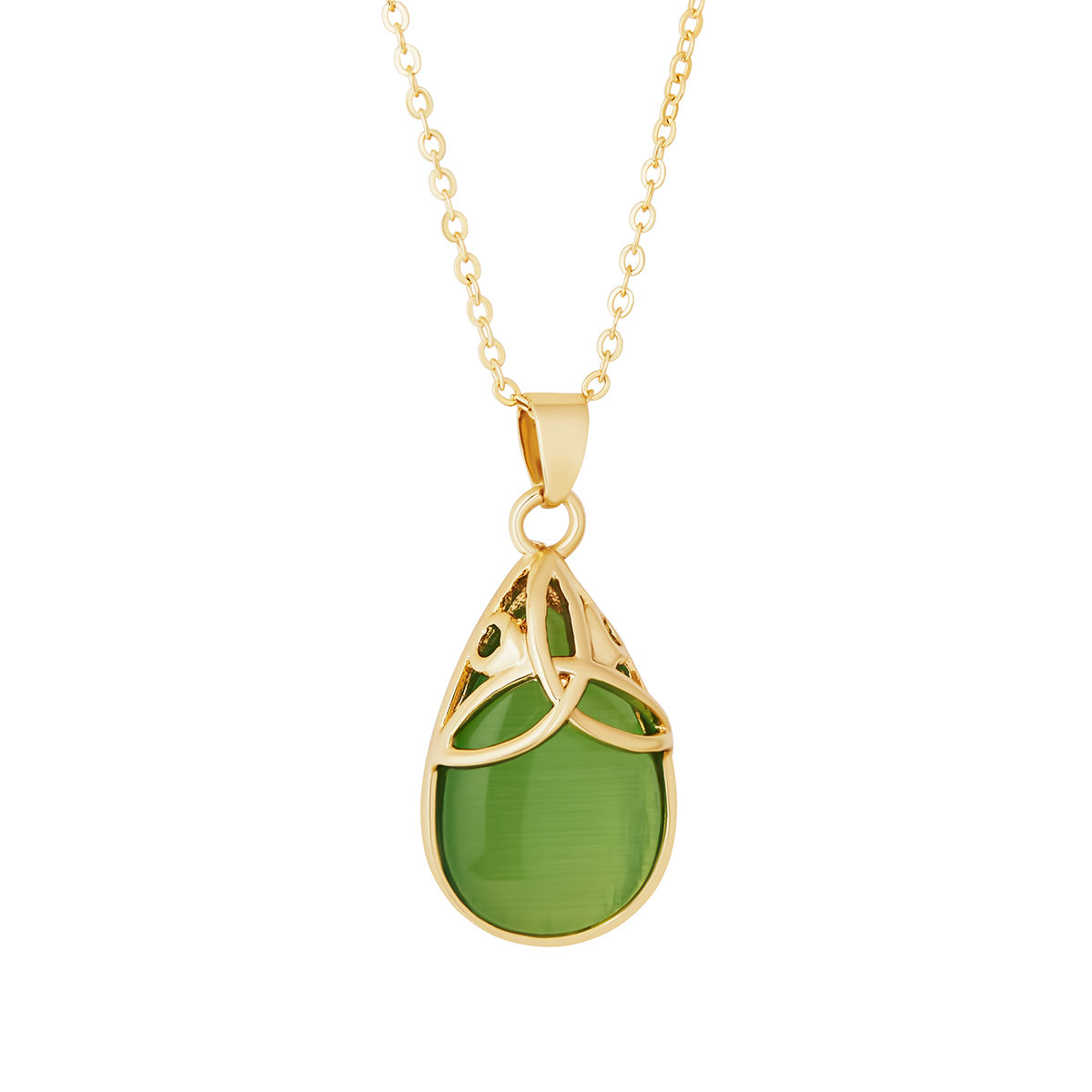 Gold Plated Cat Eye Trinity Knot Necklace