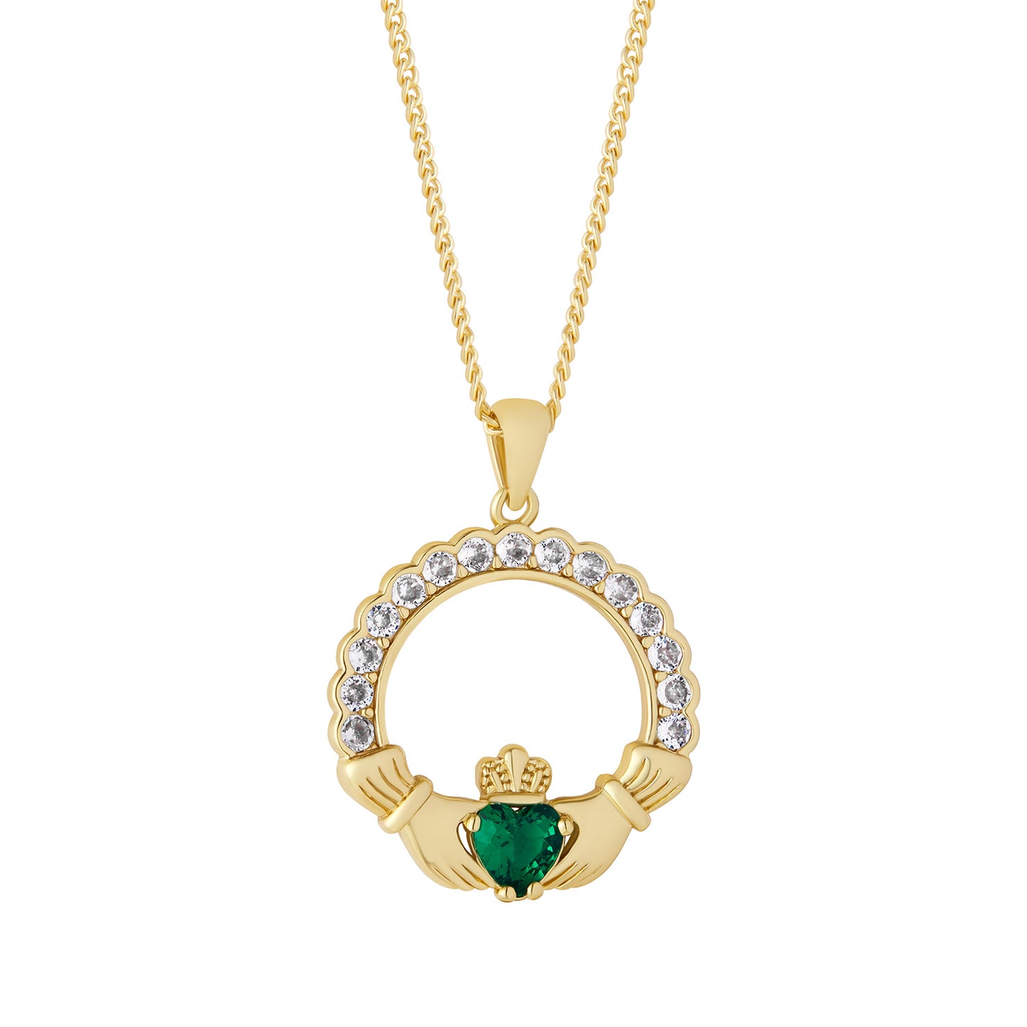 Gold Plated Crystal Claddagh Pendant