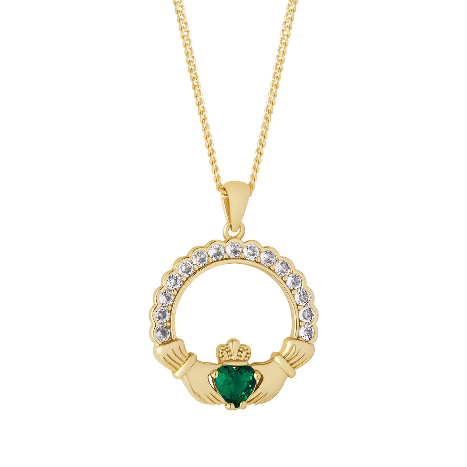 Gold Plated Crystal Claddagh Pendant