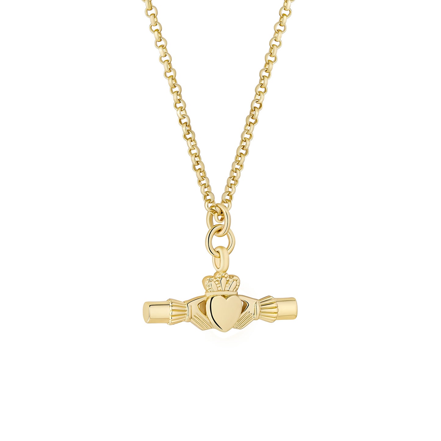 Gold Plated Large Claddagh T-Bar Pendant