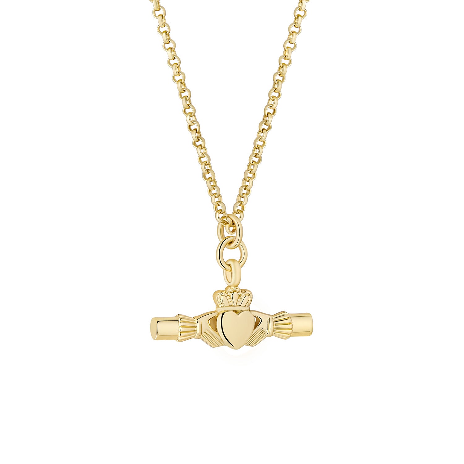 Gold Plated Large Claddagh T-Bar Pendant
