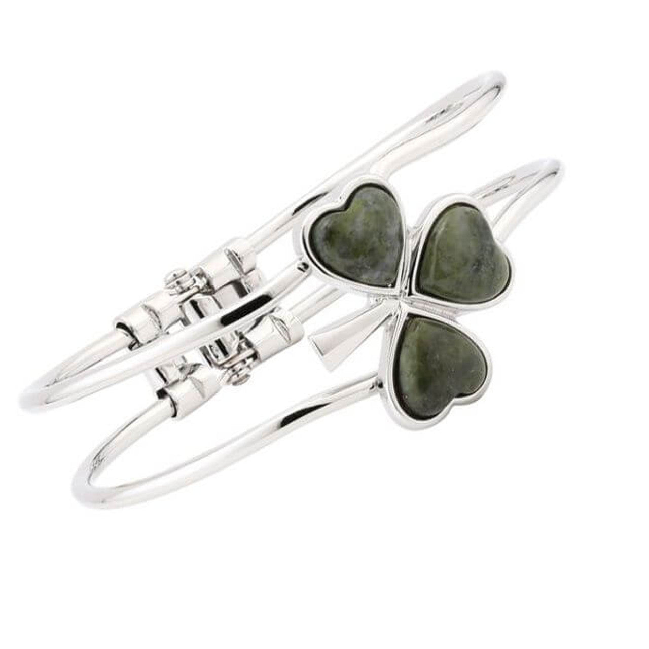 Rhodium Plated Marble Shamrock Bangle 