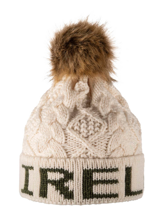 Ireland Cable Stitch With Pom-Pom Oatmeal Hat
