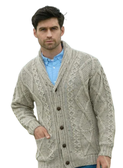 Men's Shawl Collar Grandfather Oatmeal Cardigan