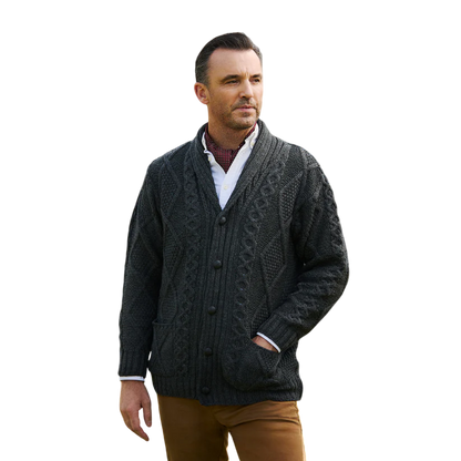 Men's Shawl Collar Grandfather Charcoal Cardigan