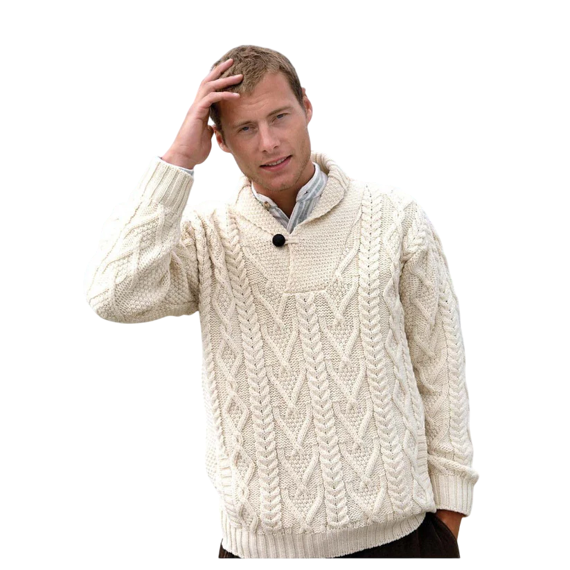 Men's Shawl Collar Aran Jumper
