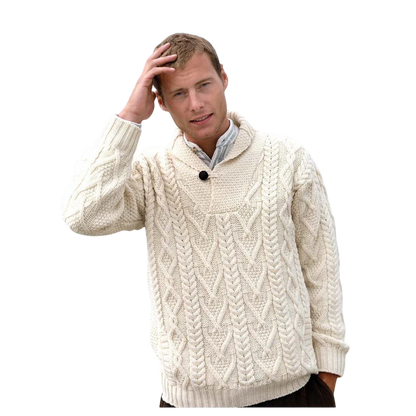 Men's Shawl Collar Aran Jumper
