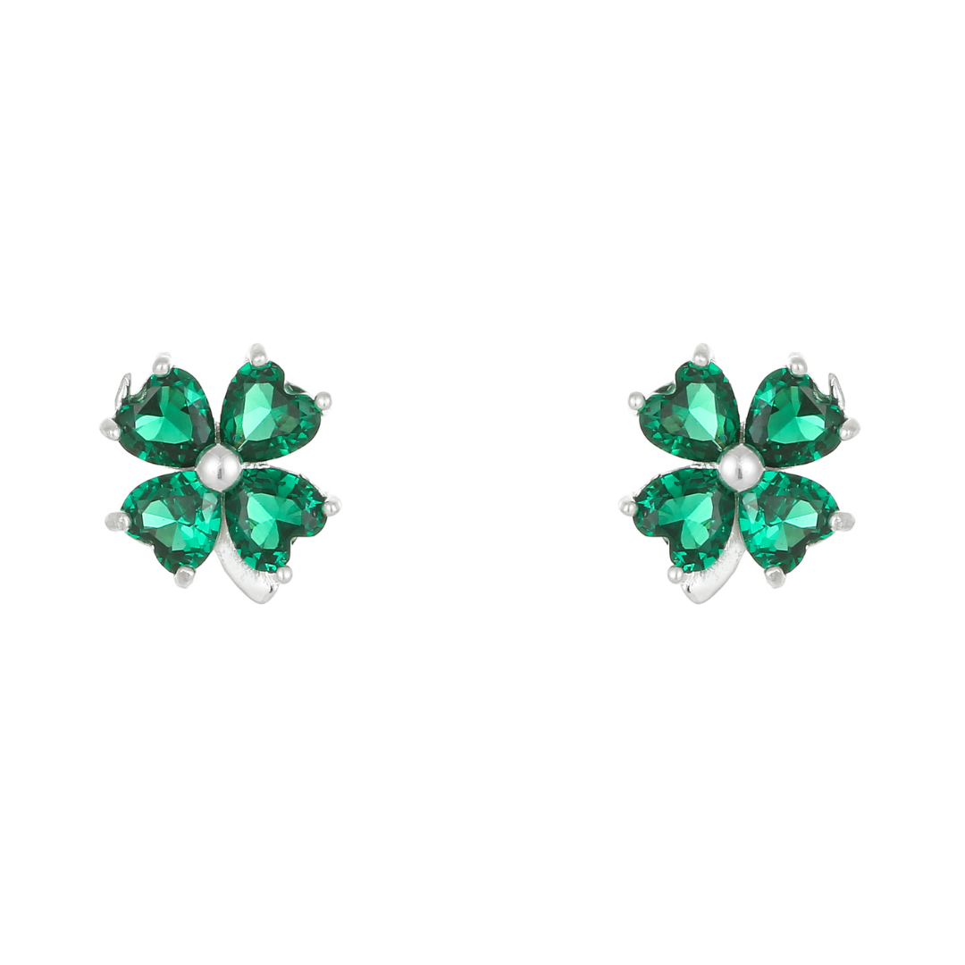 Sterling Silver Four Stone Green Clover Earrings