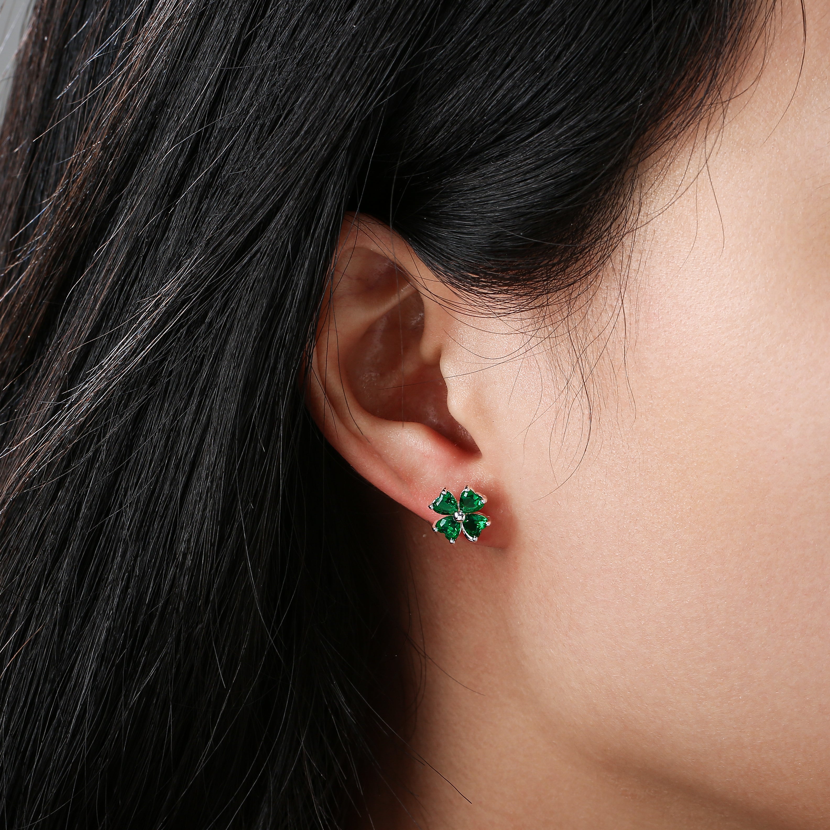 Sterling Silver Four Stone Green Clover Earrings 