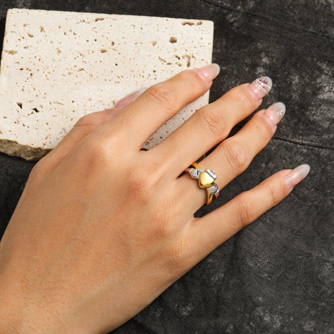 Sterling Silver and Gold Plated Double Band Claddagh Ring 