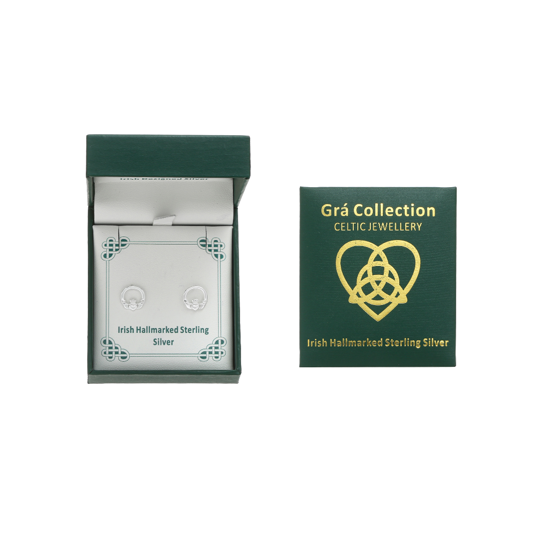 Sterling Silver Claddagh Stud Earrings 