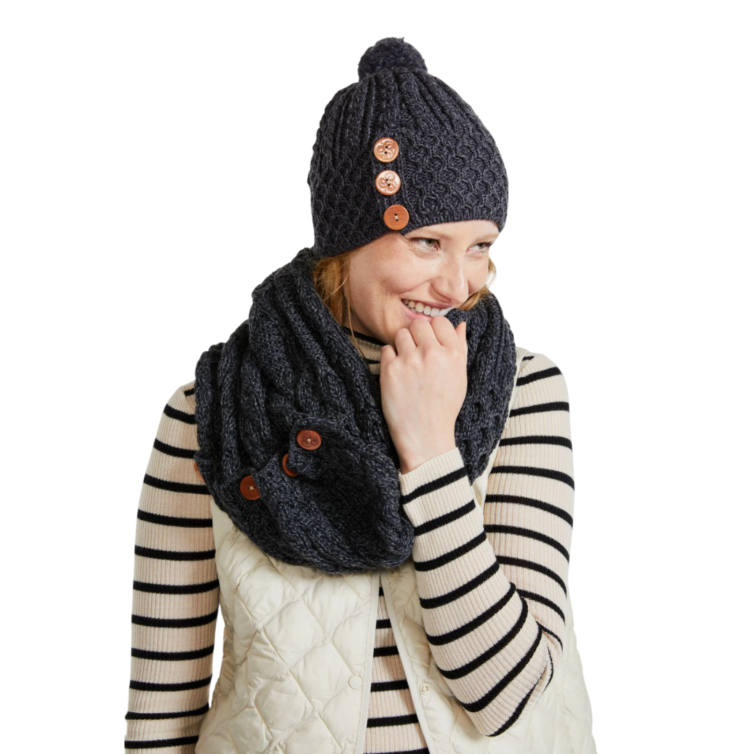 Ladies Aran Bauble Grey Hat 