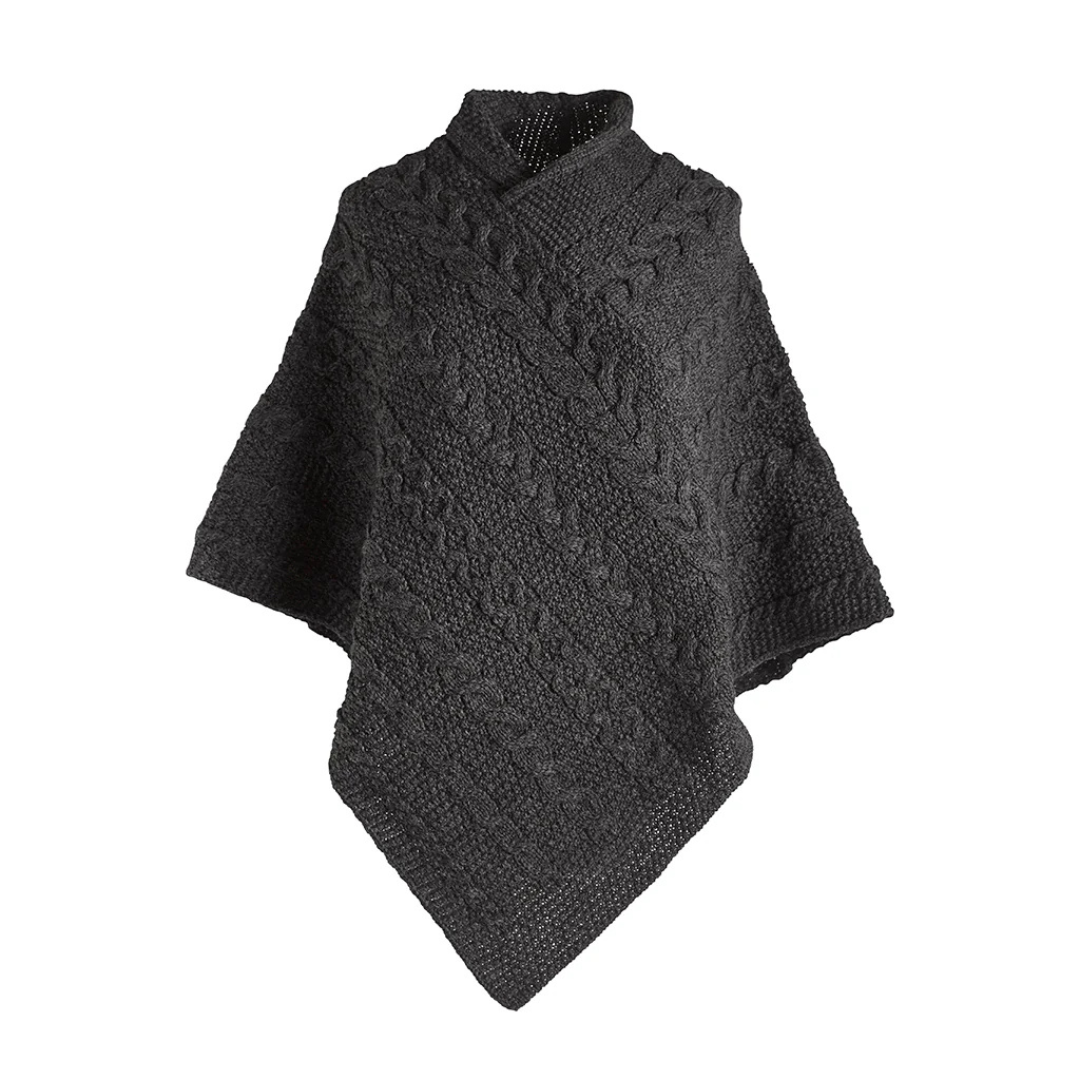 Ladies Aran Cable Knit Charcoal Poncho 
