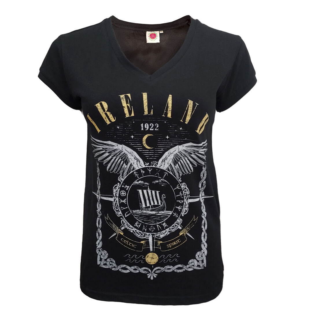 Ladies Ireland Viking Ship T-Shirt Black