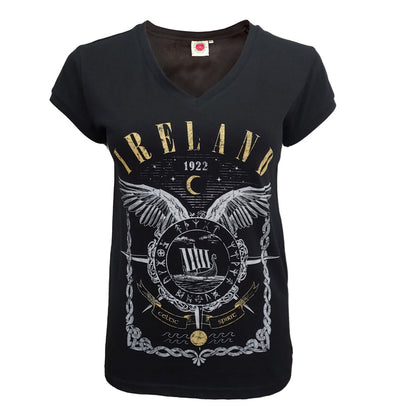 Ladies Ireland Viking Ship T-Shirt Black