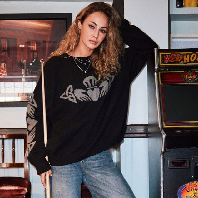 Claddagh Black and Grey Crew Neck Jumper 