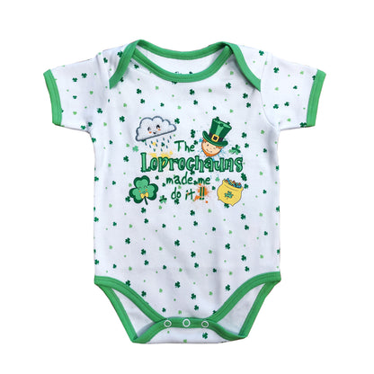 Leprechauns All Over Shamrock White Baby Vest