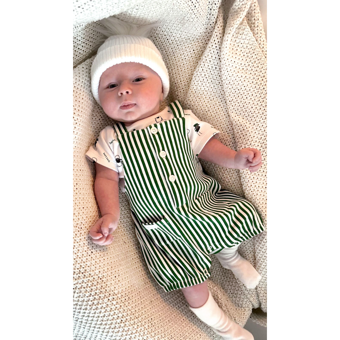 Baby Flaherty Green & White Striped Dungarees 