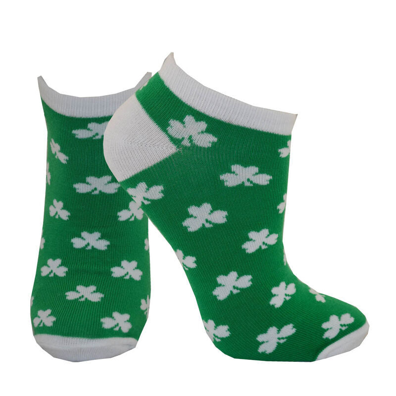 Green Ankle Sock With White Shamrock & With Trim Design 