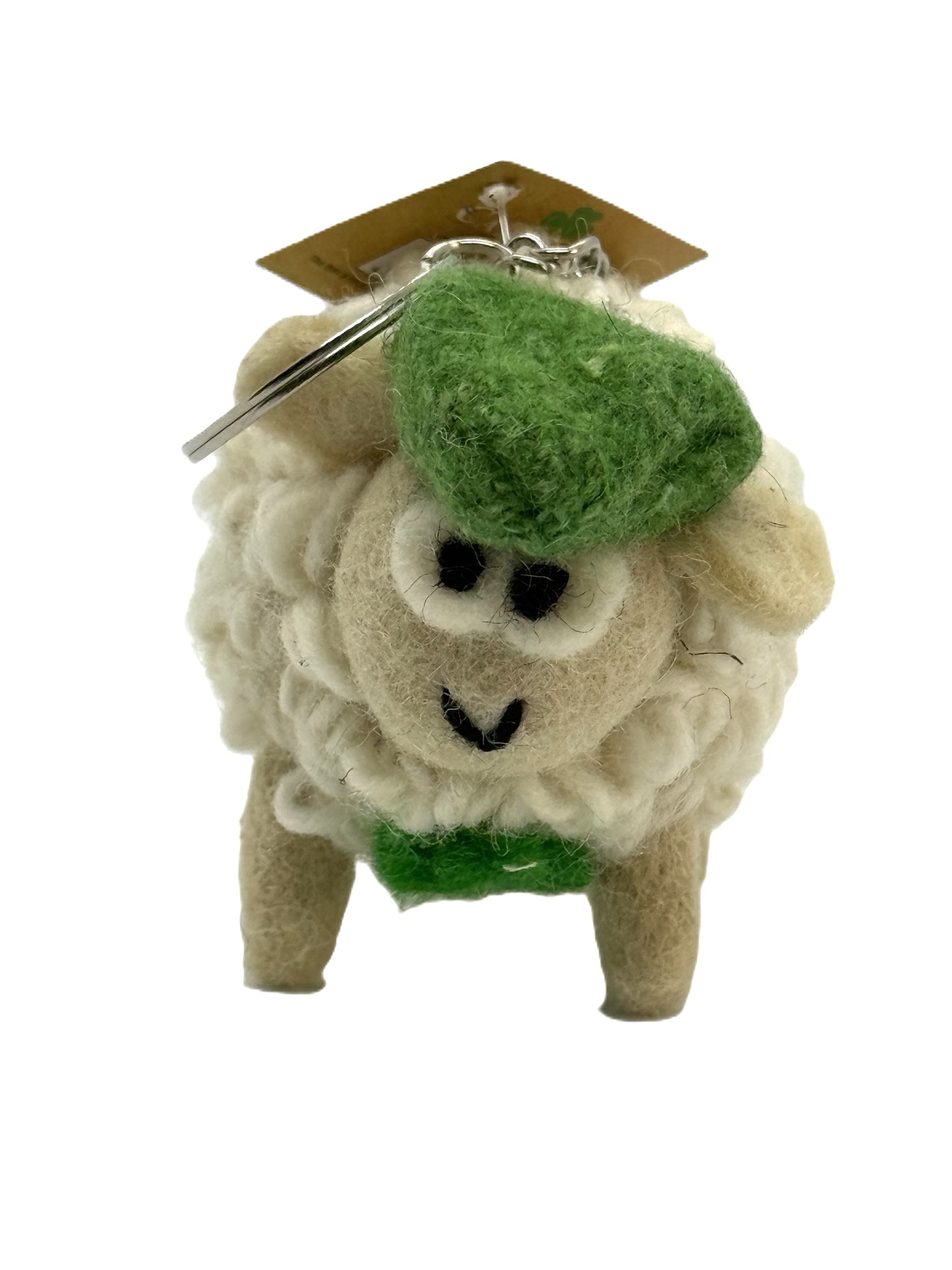 Small Sheep with Green Tweed Cap Keyring