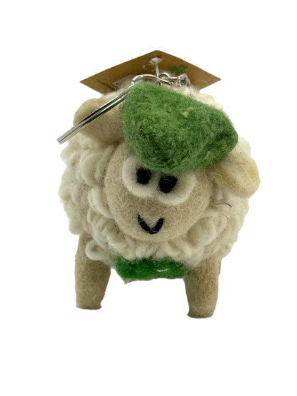 Small Sheep with Green Tweed Cap Keyring