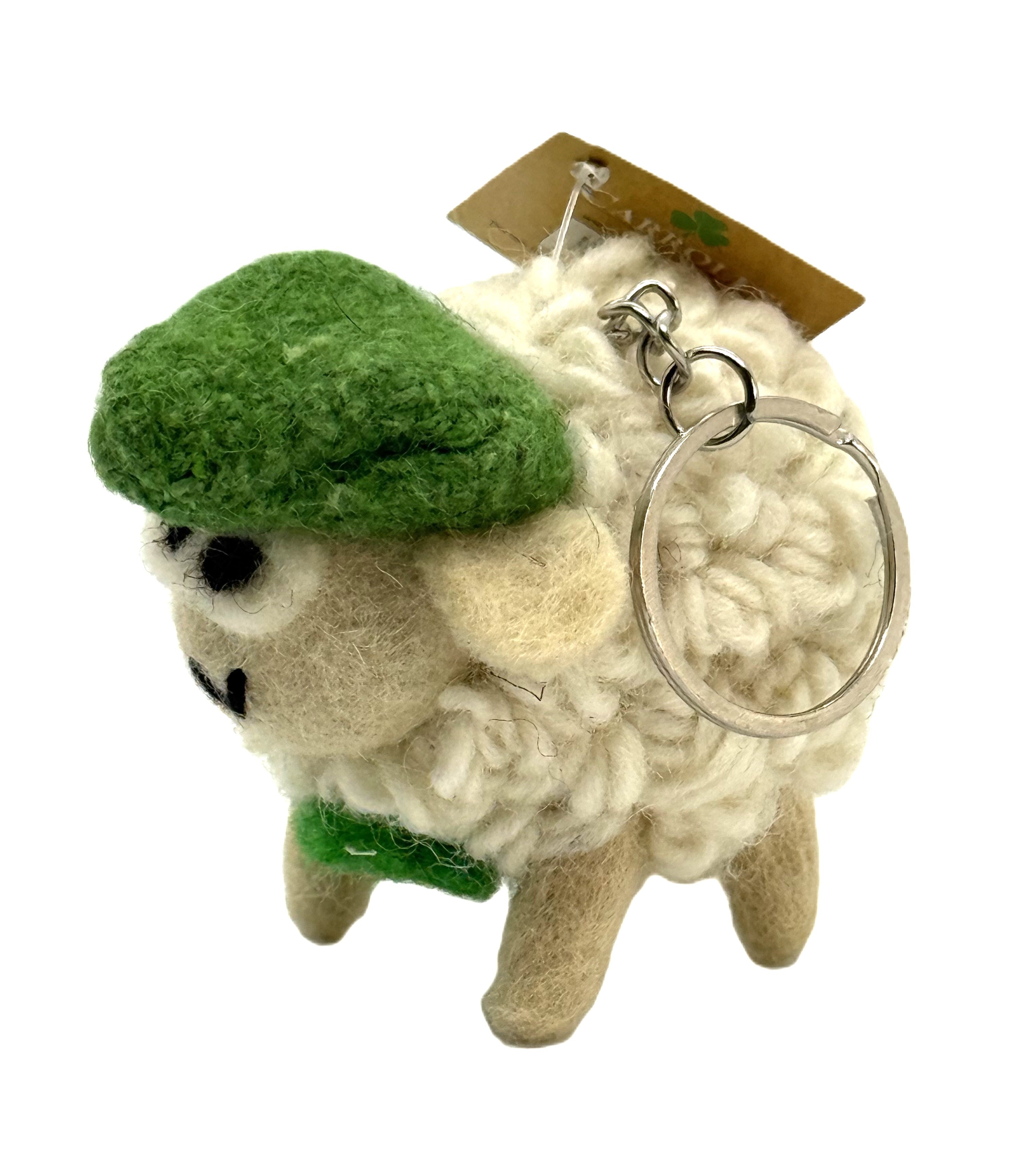 Small Sheep with Green Tweed Cap Keyring 