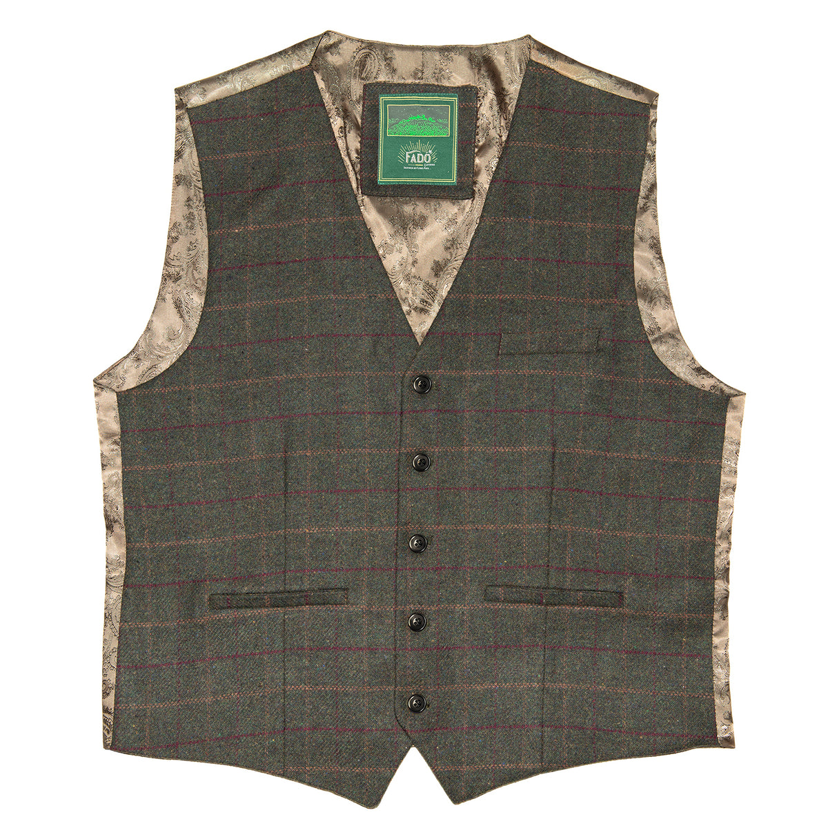 Men's Tweed Box Check Waistcoat Green