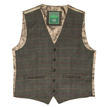 Men's Tweed Box Check Waistcoat Green