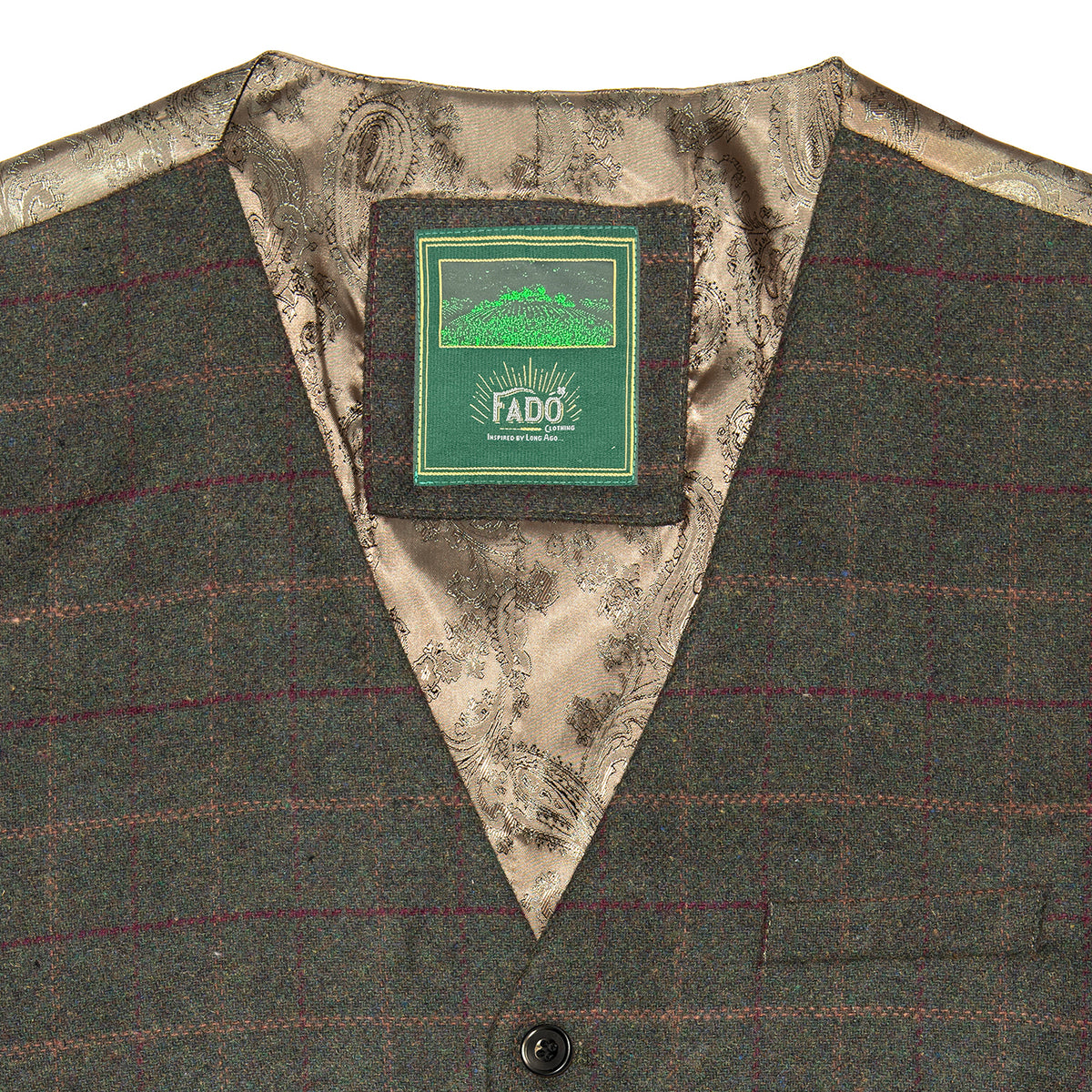 Men's Tweed Box Check Waistcoat Green 