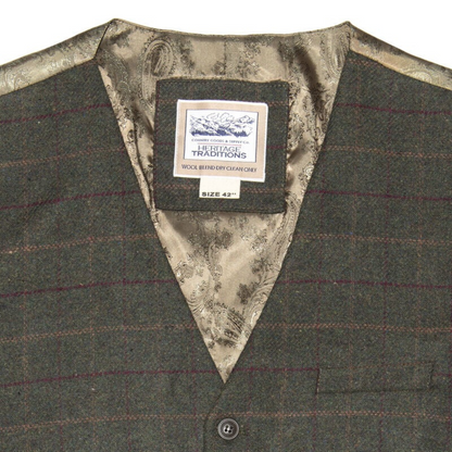 Men's Tweed Box Check Waistcoat Green